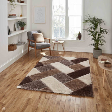 Olympia 2239 3D Geometric Plush Hand Carved Soft Polypropylene Shaggy Beige/Brown/Cream Rug-Think Rugs-Rug Love - The Most Loved Rug Store